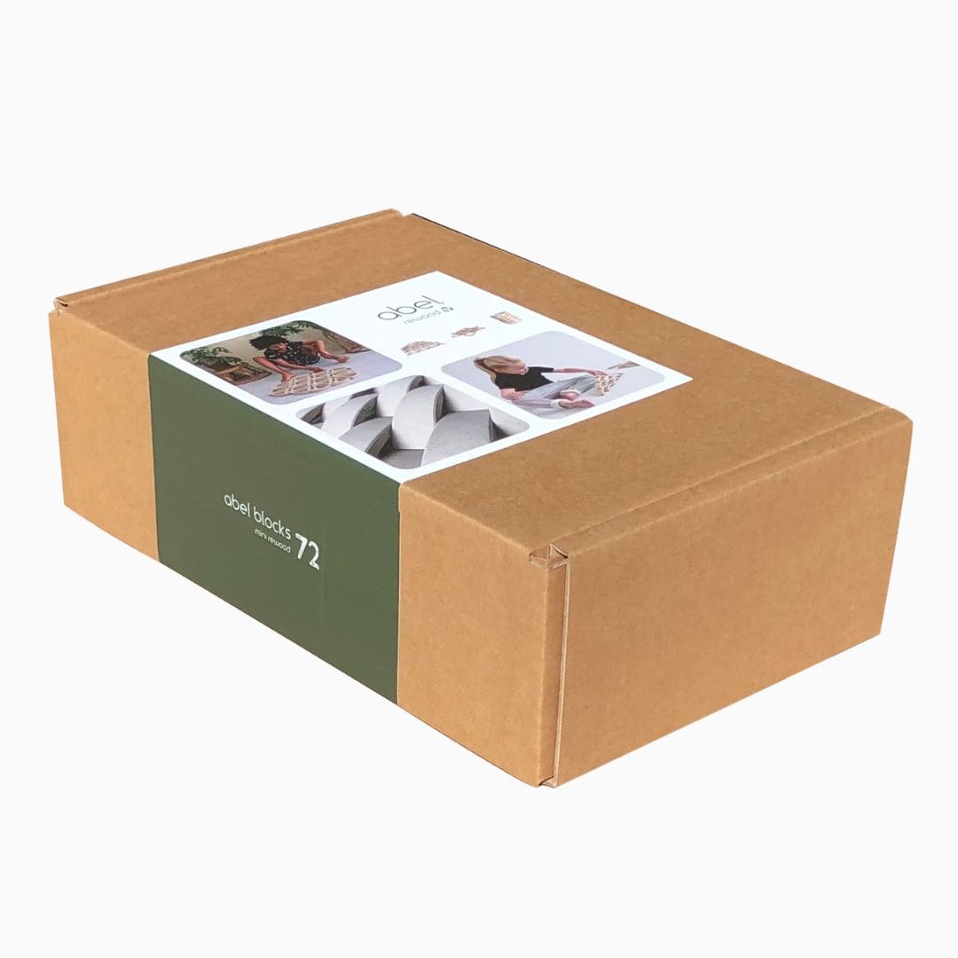 Duurzame houten blokkenset van Abel Blocks Rewood met 72 gebogen blokken