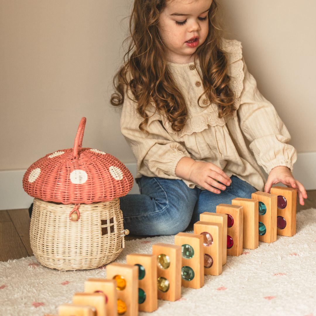 Bauspiel blokken set met vensterblokken, glinsterblokken en licht doorlatende acryl blokjes