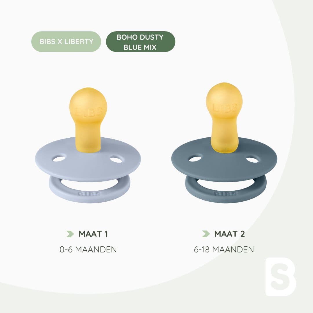 BIBS fopspeen met ronde speen van 100% natuurlijk rubber Liberty Boho in de kleuren dusty blue en petrol