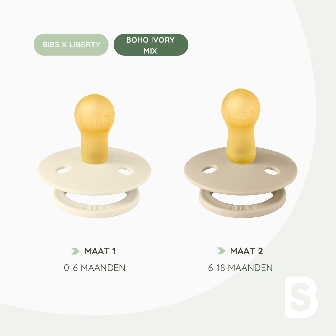 BIBS fospenen met ronde speen van 100% natuurlijk rubber met Liberty Boho print in de kleur ivory wit en vanilla beige