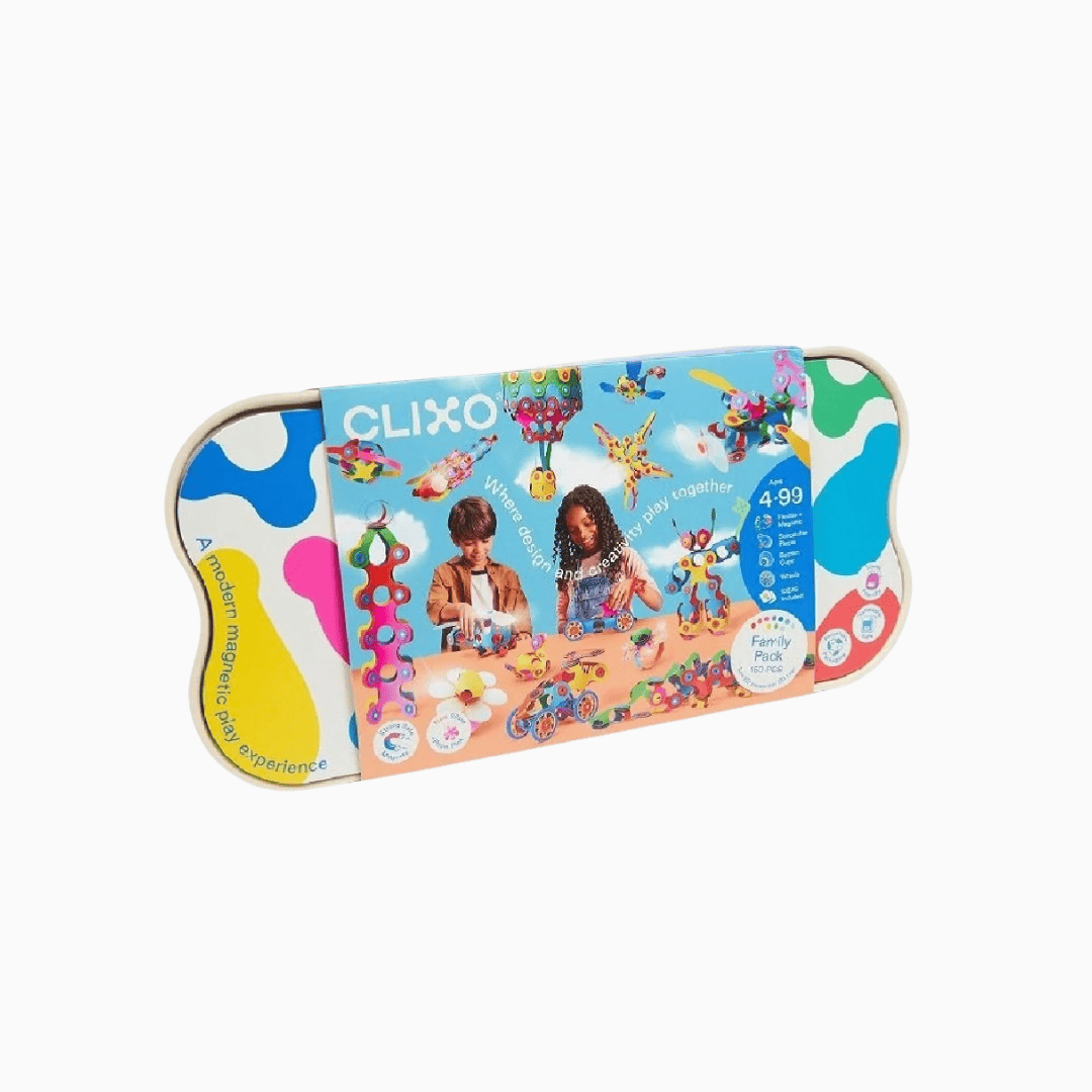 Clixo magnetische bouwset family pack met 150 onderdelen in regenboogkleuren
