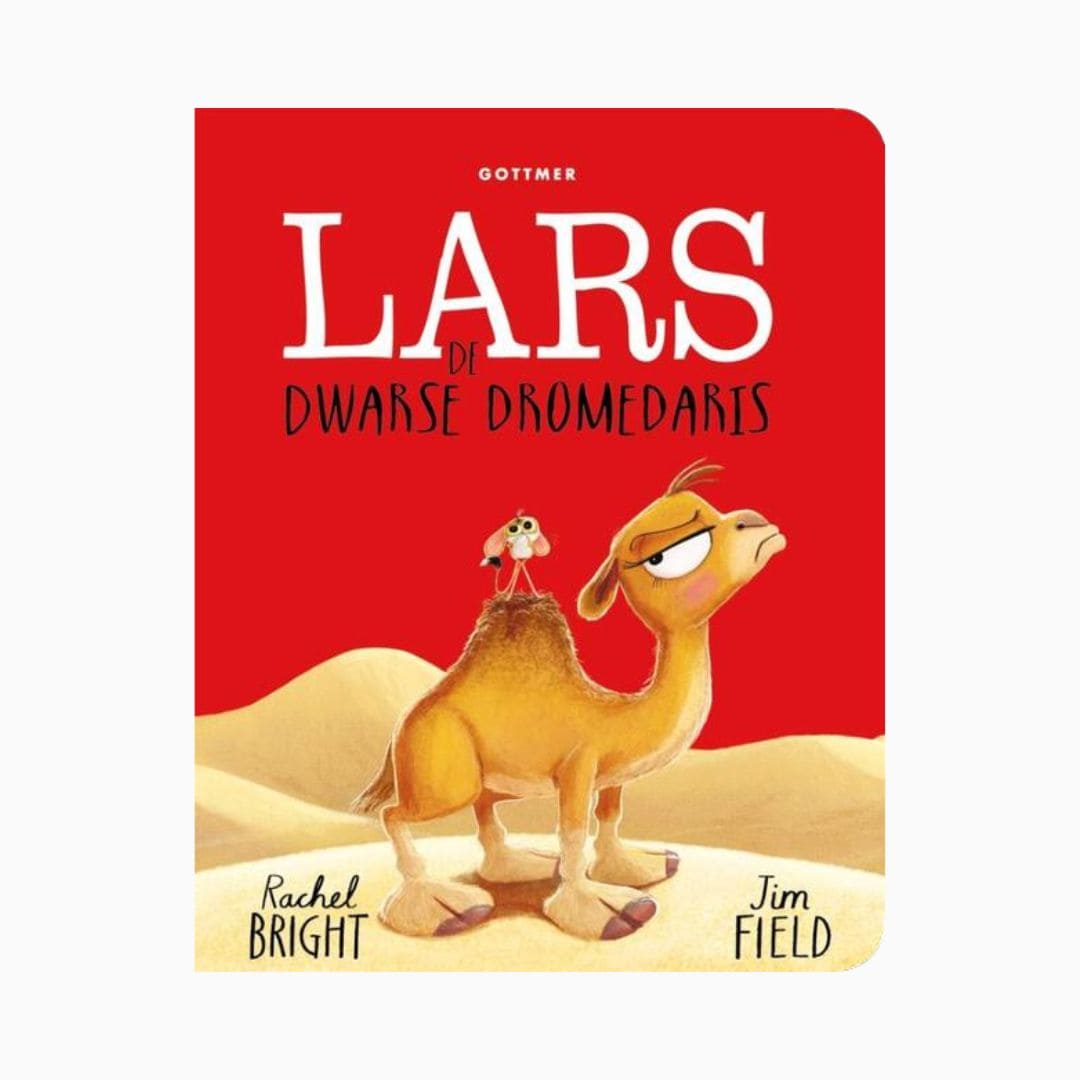 Kartonnen versie van het prentenboek 'Lars de dwarse dromedaris' van Rachel Bright