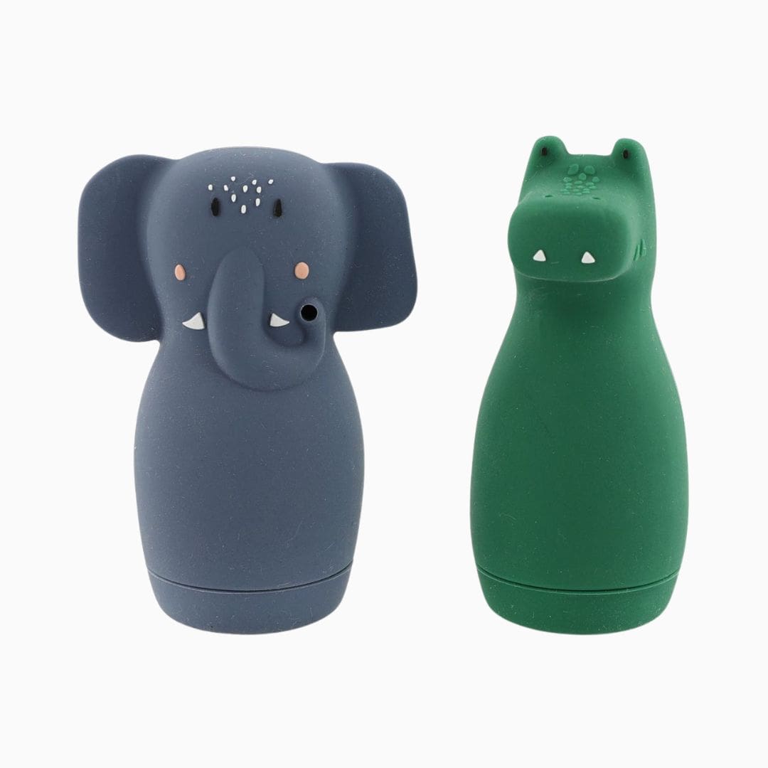 Trixie schimmelvrij badspeelgoed van siliconen sproeiende dieren Mrs. Elephant en Mr. Crocodile