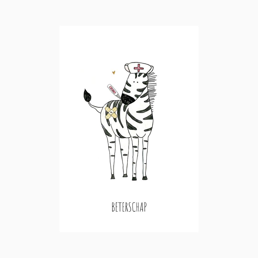 Ansichtkaart beterschap zebra