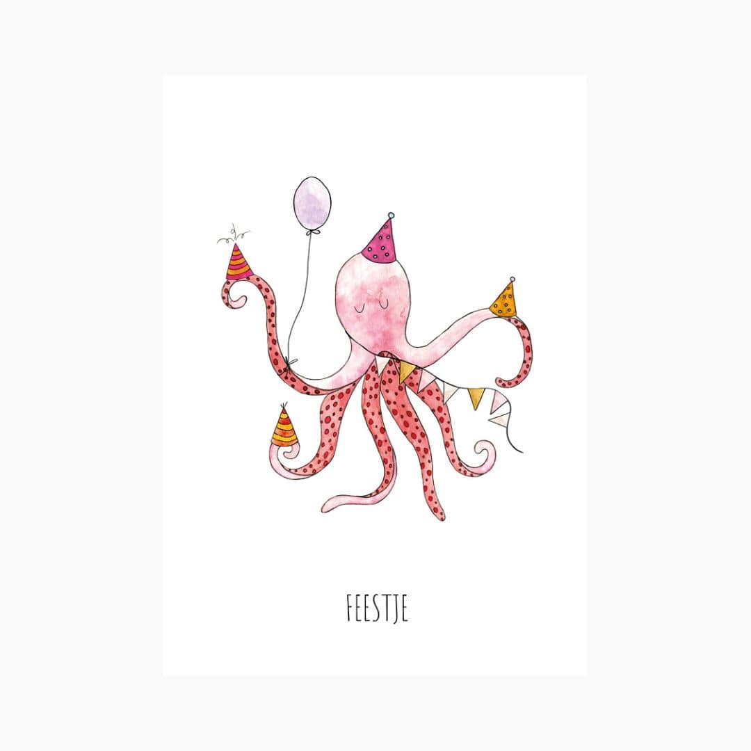 Ansichtkaart feestje inktvis van Juulz Illustration