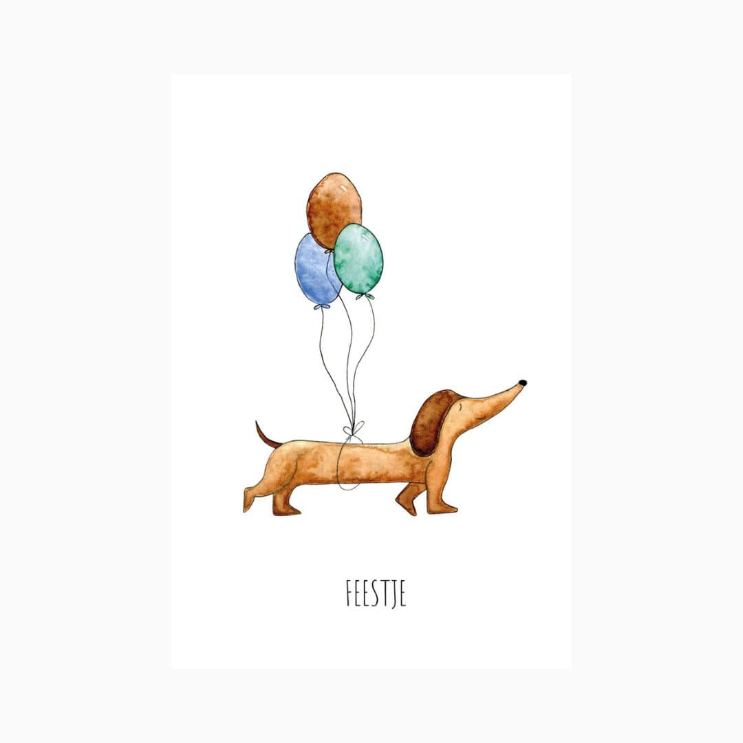 Juulz Illustrations kaartje feestje met tekkel en ballonnen