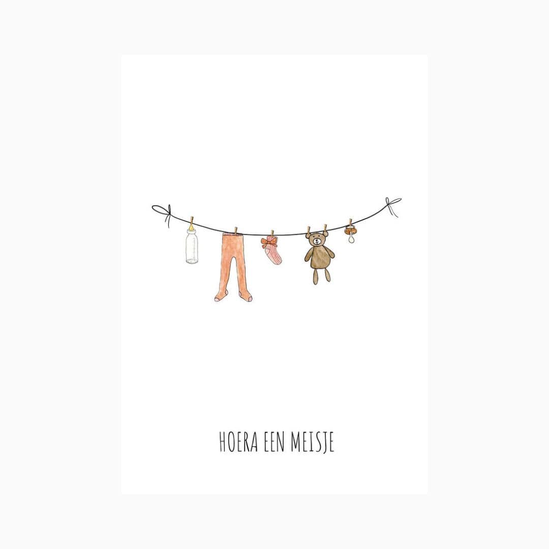 Juulz illustrations felicitatie kaart geboorte hoera een meisje