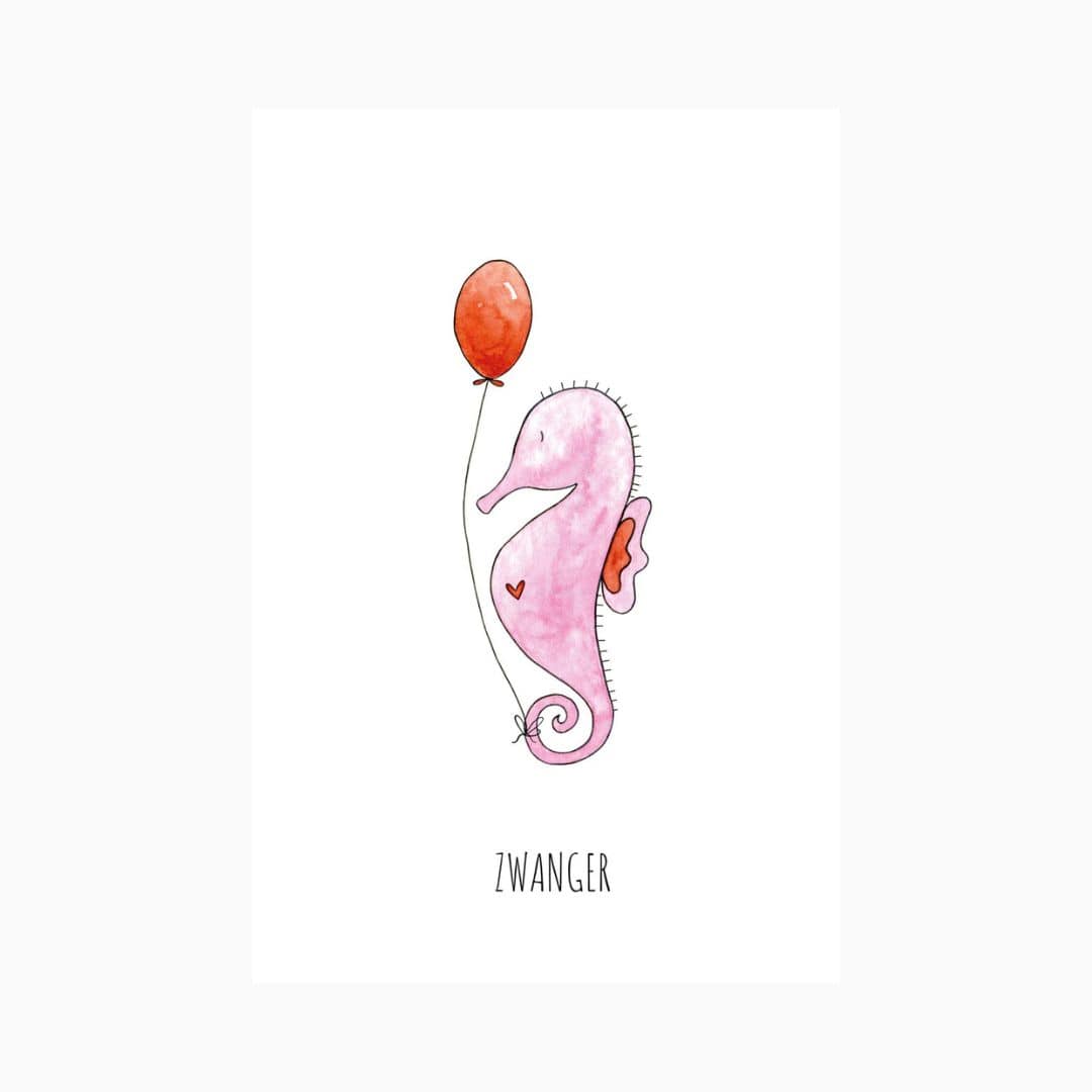 Ansichtkaart van Juulz Illustration hoera zwanger zeepaardje