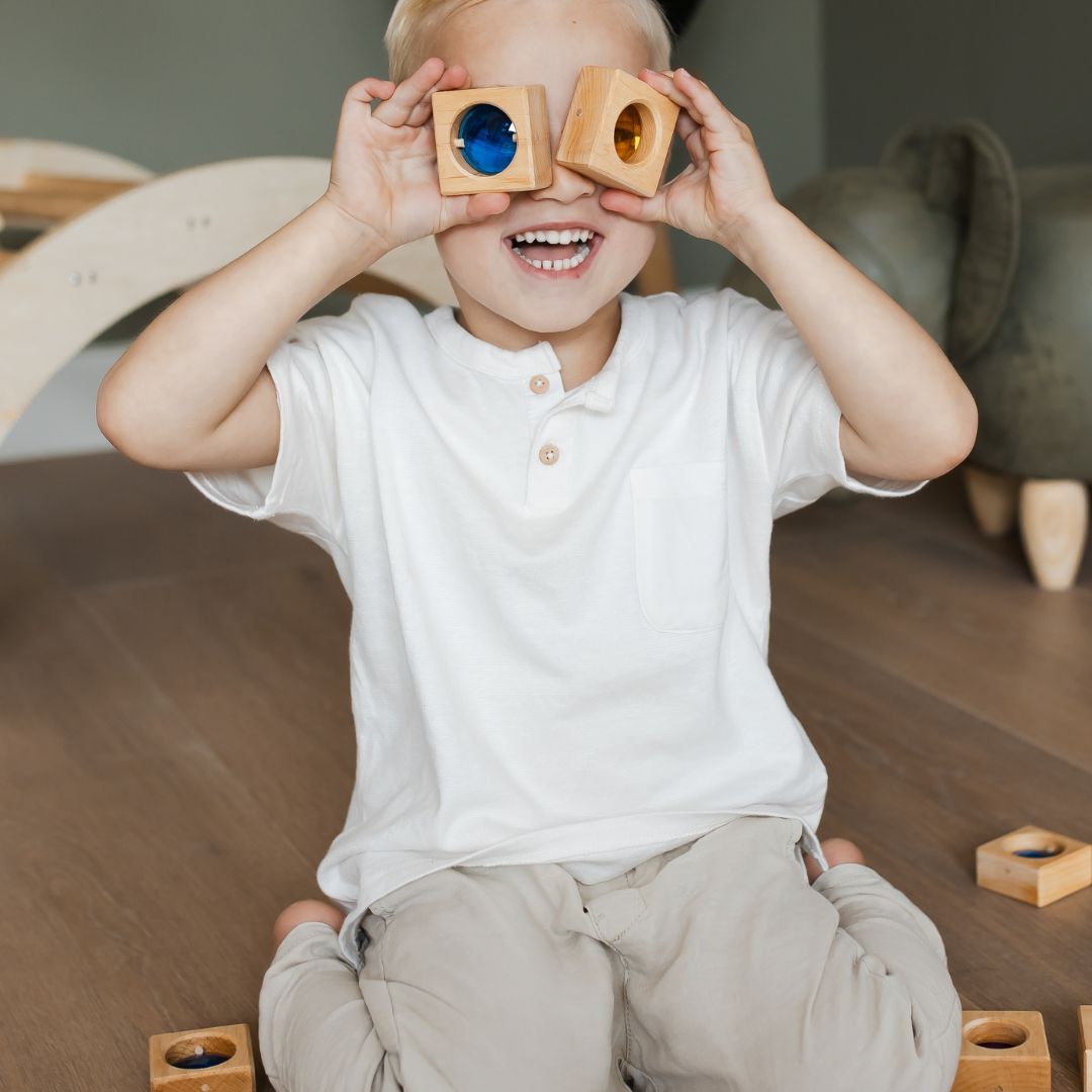 Bauspiel houten blokken met lichtdoorlatend venster set van 25