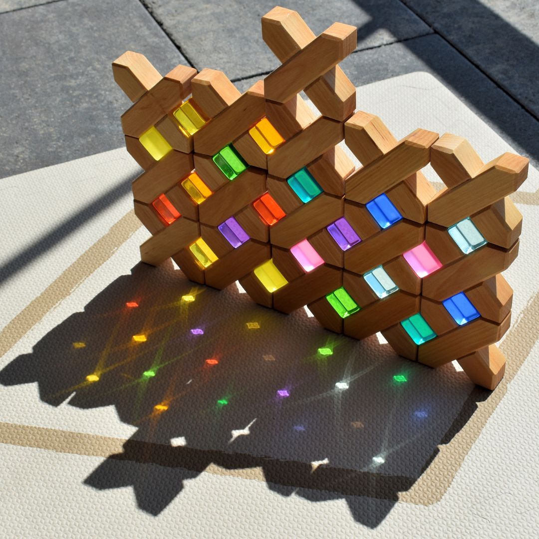 Bauspiel set van 20 licht doorlatende blokken van acryl