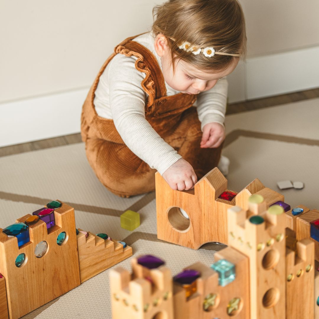 Bauspiel houten kasteel blokken sprookjeskasteel 16 delig