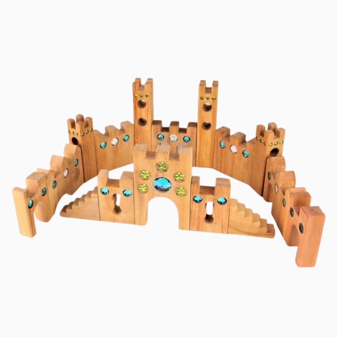 Bauspiel houten kasteel blokken sprookjeskasteel 16 delig