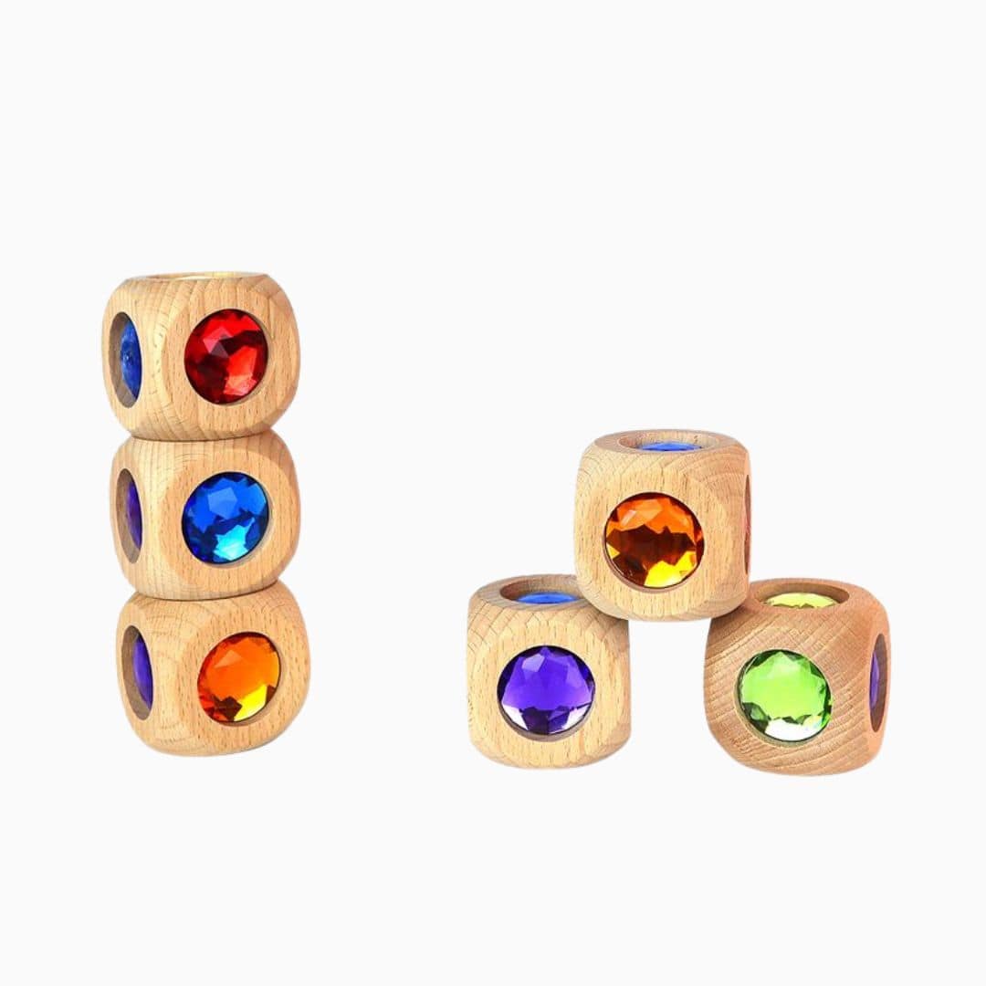 Bauspiel houten dobbelsteen met gekleurde diamanten
