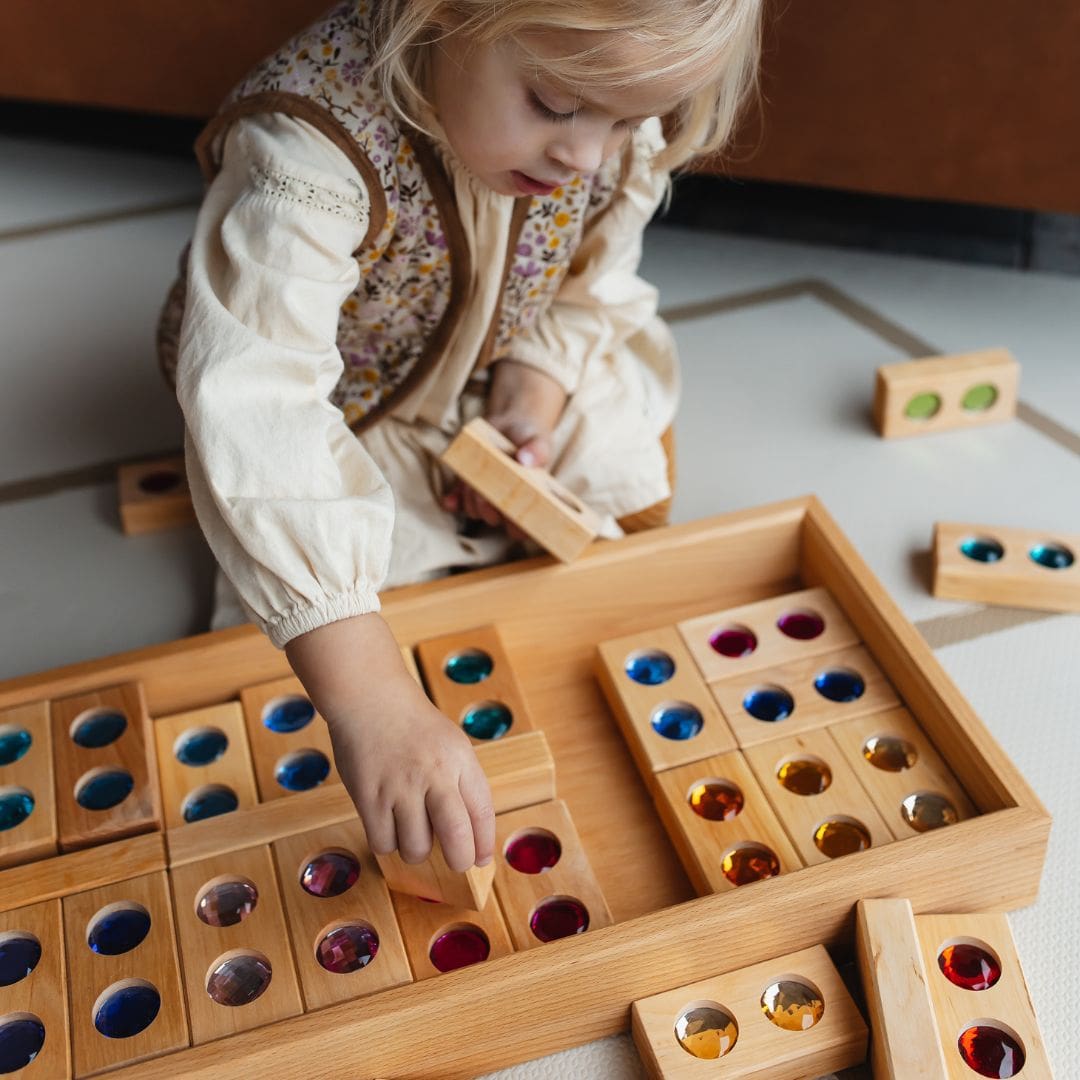 Bauspiel houten blokken met glitterstenen set van 45 stuks