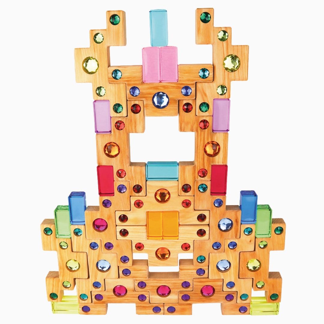 Bauspiel houten blokkenset met glinster trapblokken en licht doorlaten acryl blokken