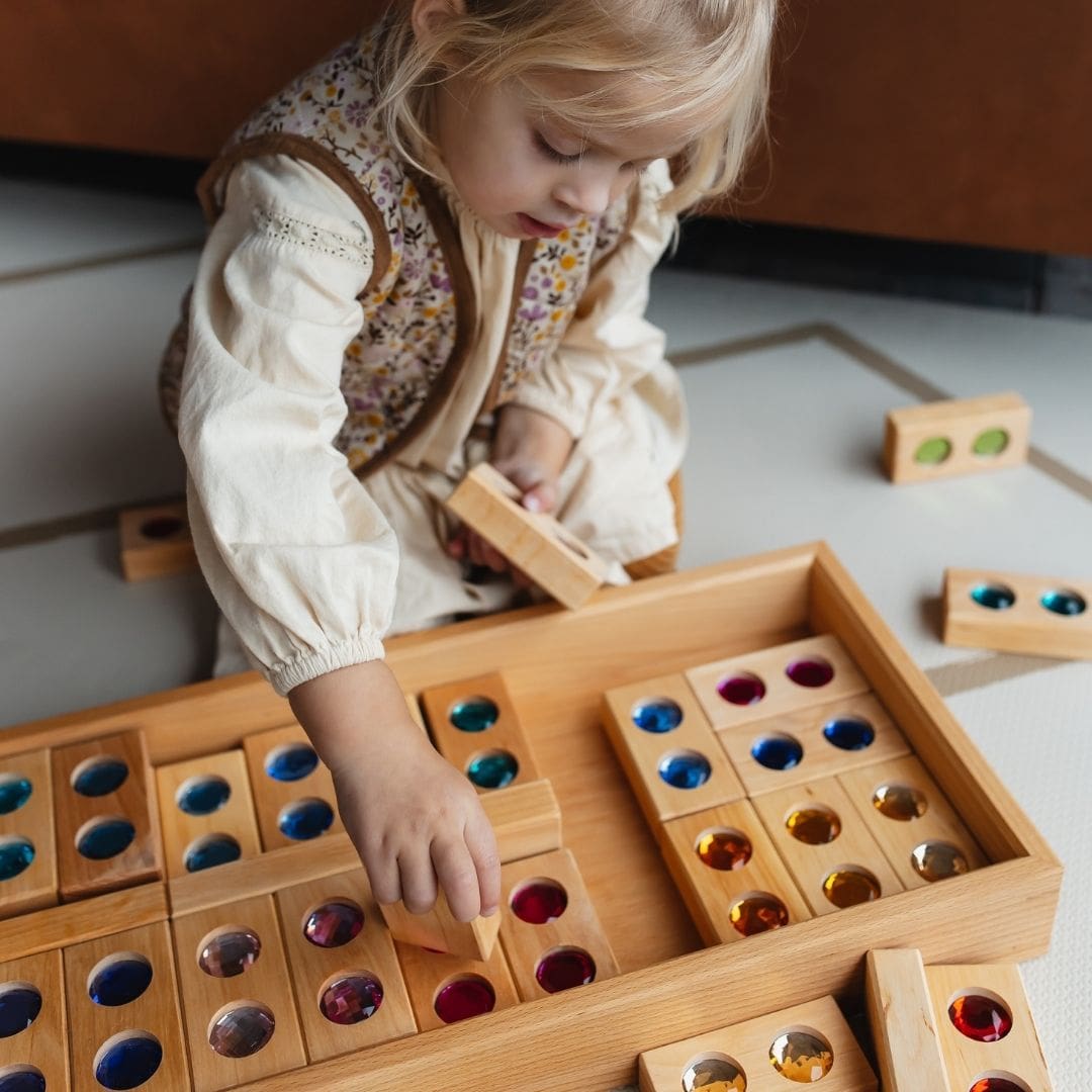 Bauspiel houten blokken set XL met glitterstenen 45 stuks