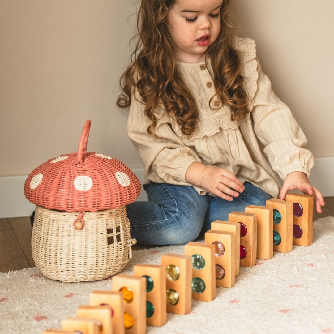 Bauspiel houten blokken set XL met glitterstenen 45 stuks