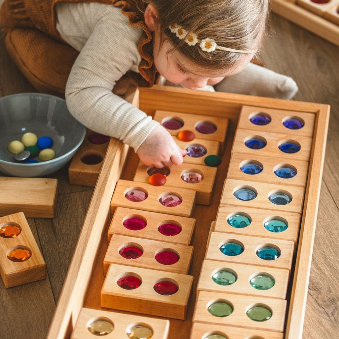 Bauspiel houten blokken set XL met glitterstenen 45 stuks