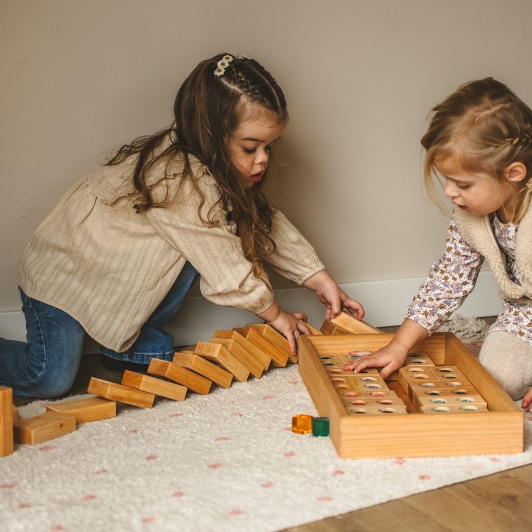 Bauspiel houten blokken set XL met glitterstenen 45 stuks