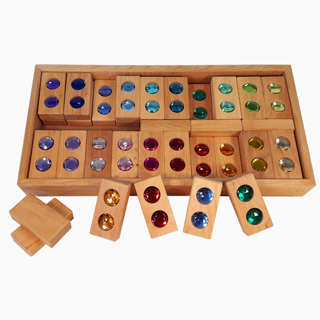 Bauspiel houten blokken set XL met glitterstenen 45 stuks