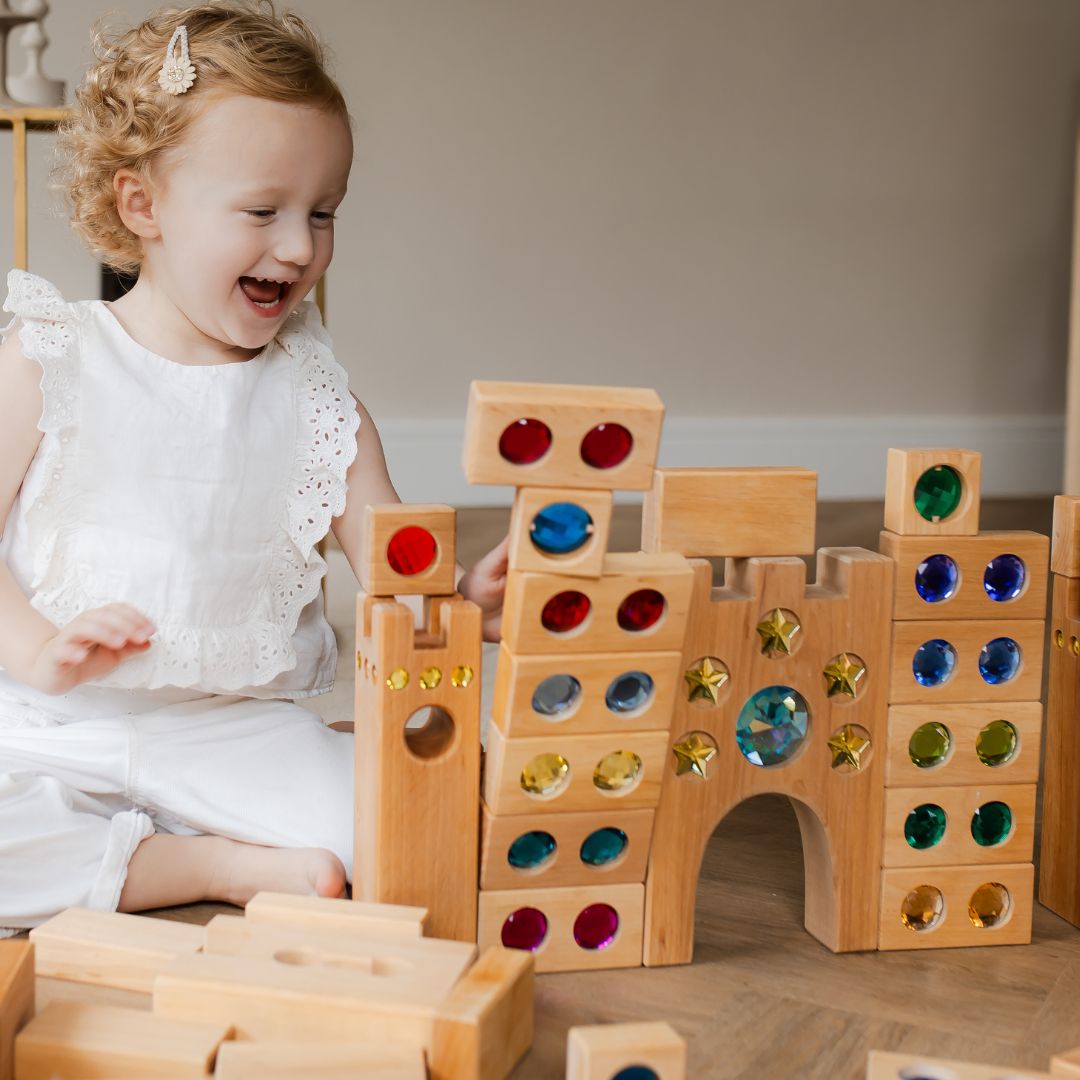 Bauspiel houten kasteel blokken sprookjeskasteel 16 delig