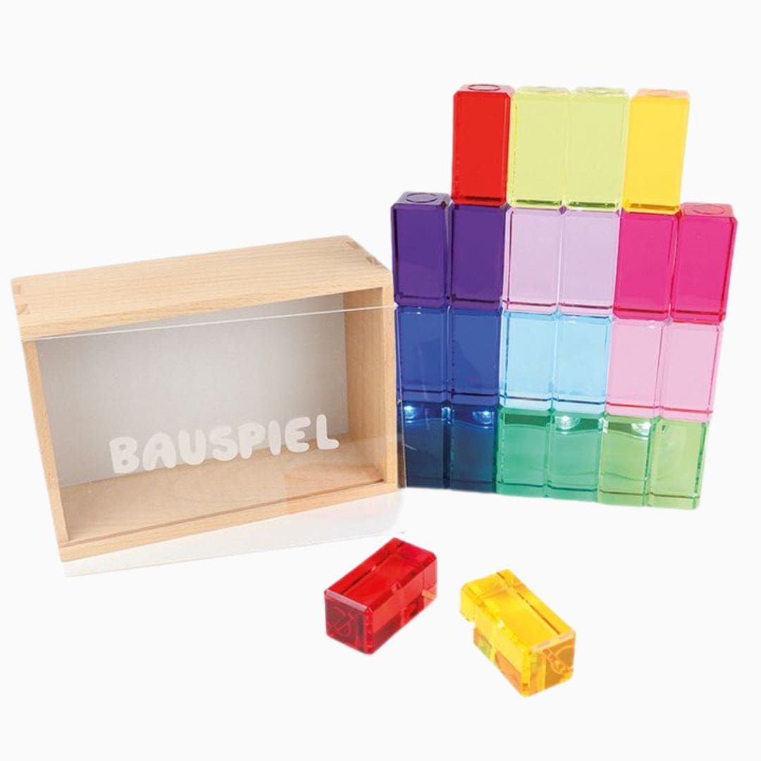 Bauspiel licht doorlatende lucent cubes XL blokjes in 12 verschillende kleuren