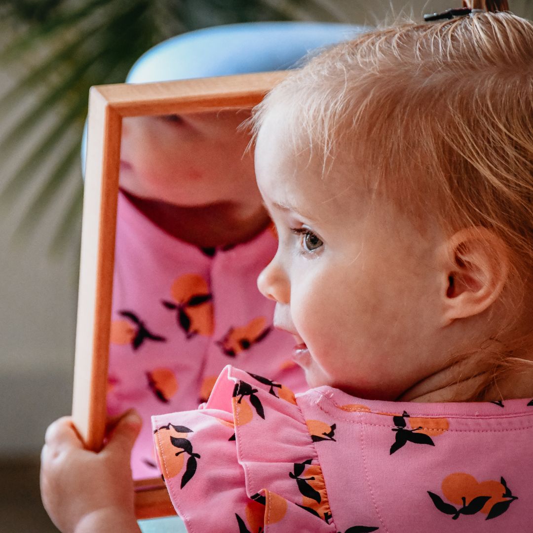Bauspiel spiegel van hout in tray