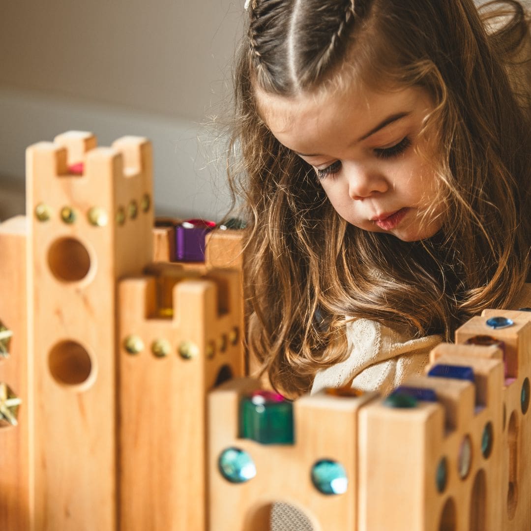 Bauspiel houten blokken sprookjeskasteel 10-delig