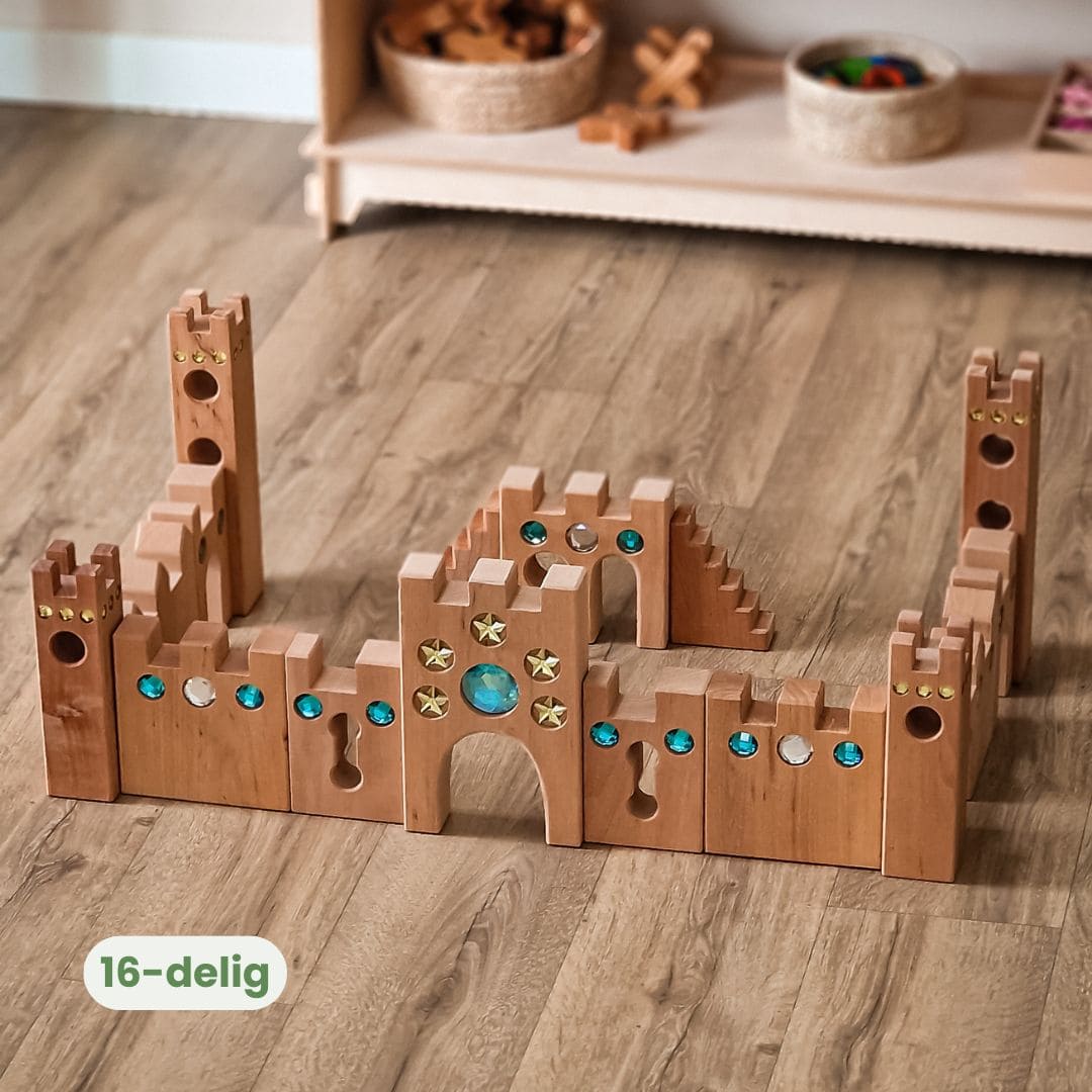 Bauspiel houten kasteel blokken sprookjeskasteel 16 delig