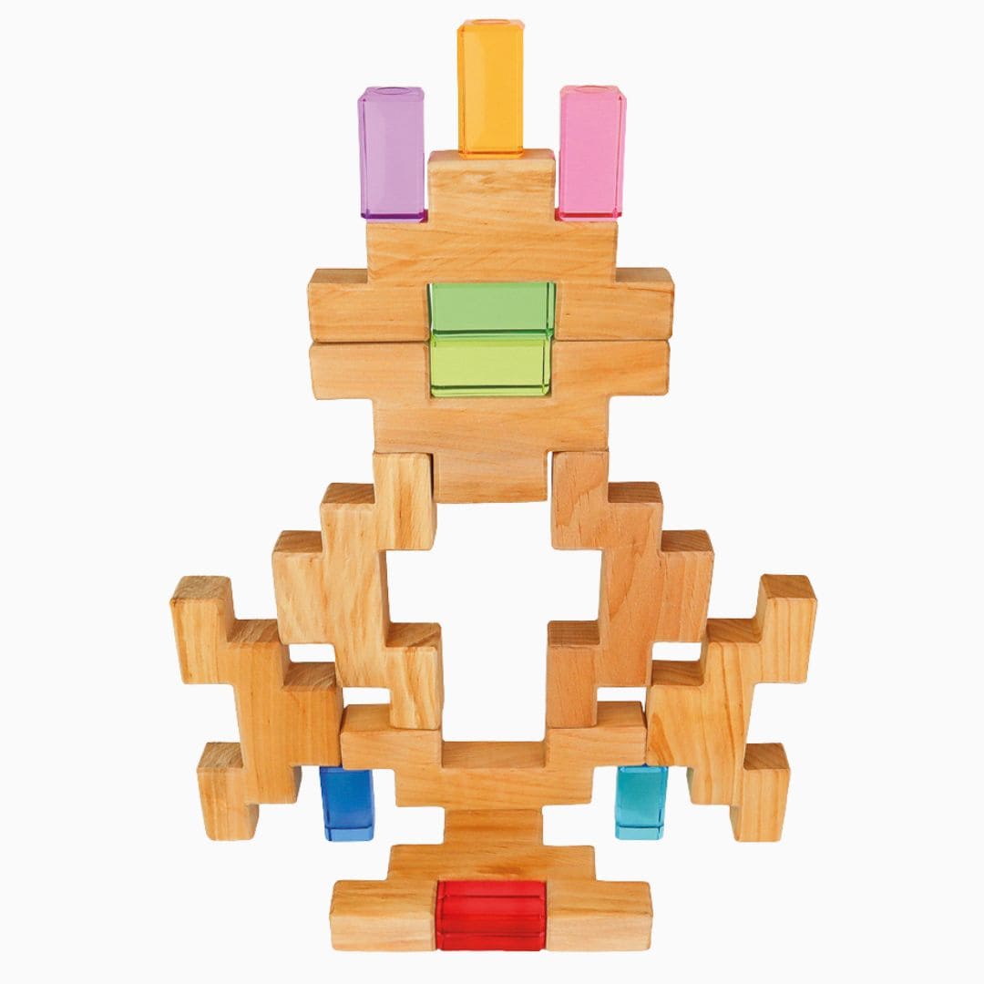 bauspiel blokkenset met trapblokken en lichtdoorlatende acryl blokken lucent cubes