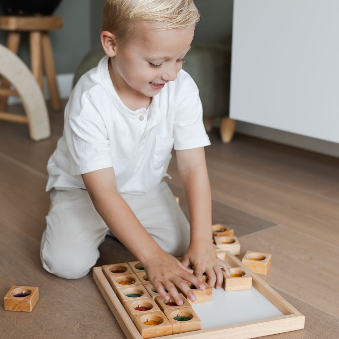 Bauspiel houten blokken met lichtdoorlatend venster set van 25