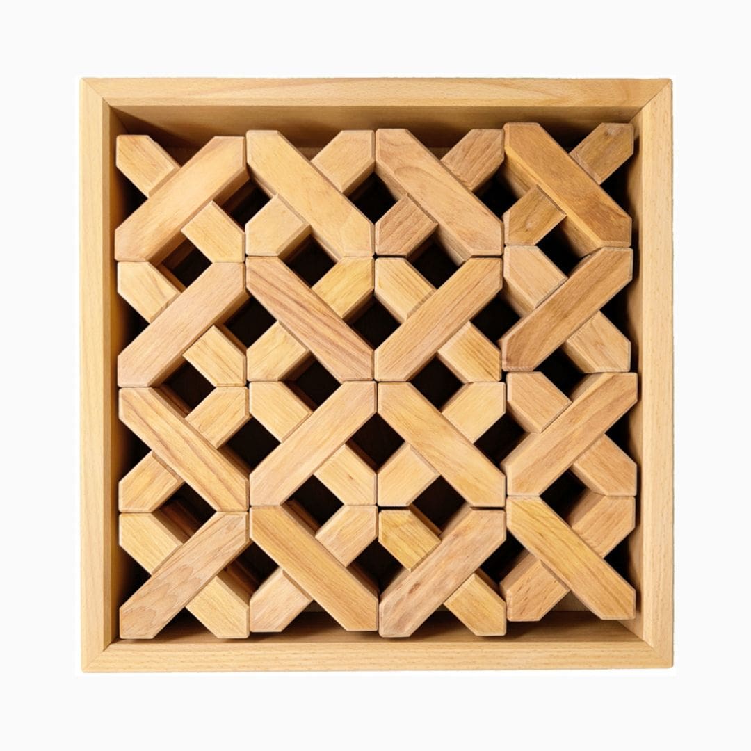 Bauspiel blokkenset met 48 houten x-blokken in houten opbergbox