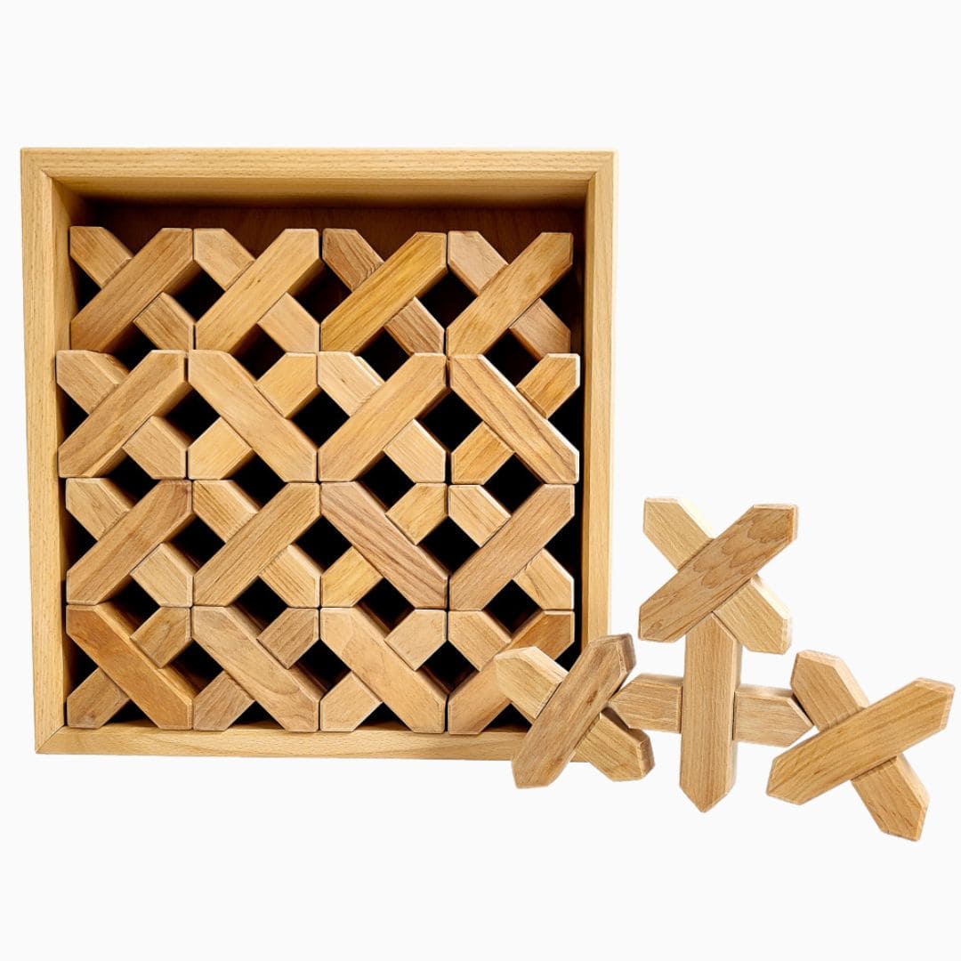 Bauspiel blokkenset met 48 houten x-blokken in houten opbergbox