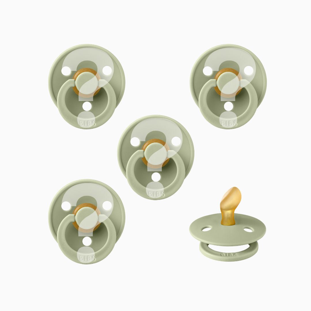 BIBS aanbieding verrassingspakket met 5 dental spenen van 100% natuurijk rubber voor 15,- in maat 1 in neutrale kleuren