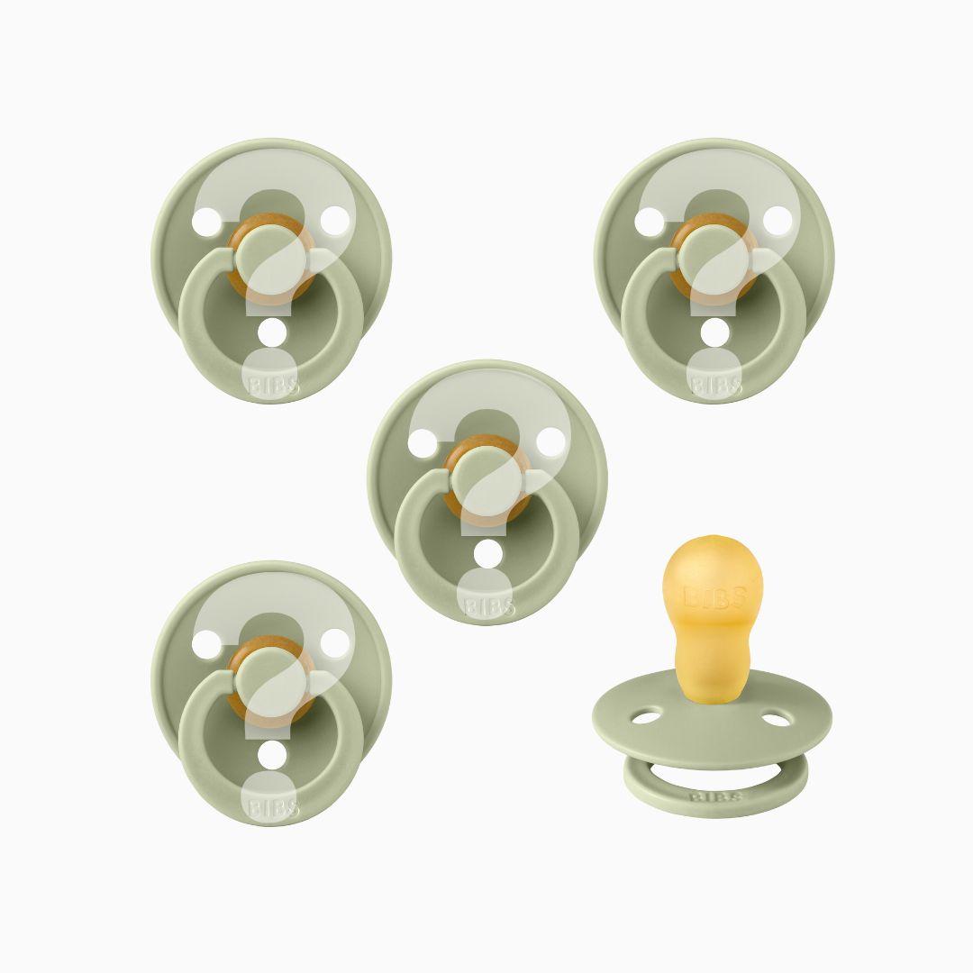 BIBS aanbieding verrassingspakket met 5 ronde spenen van 100% natuurijk rubber voor 15,- in maat 3 neutraal