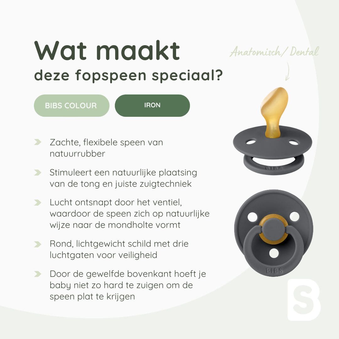 BIBS speen anatomisch iron donkergrijs maat 1 en 2