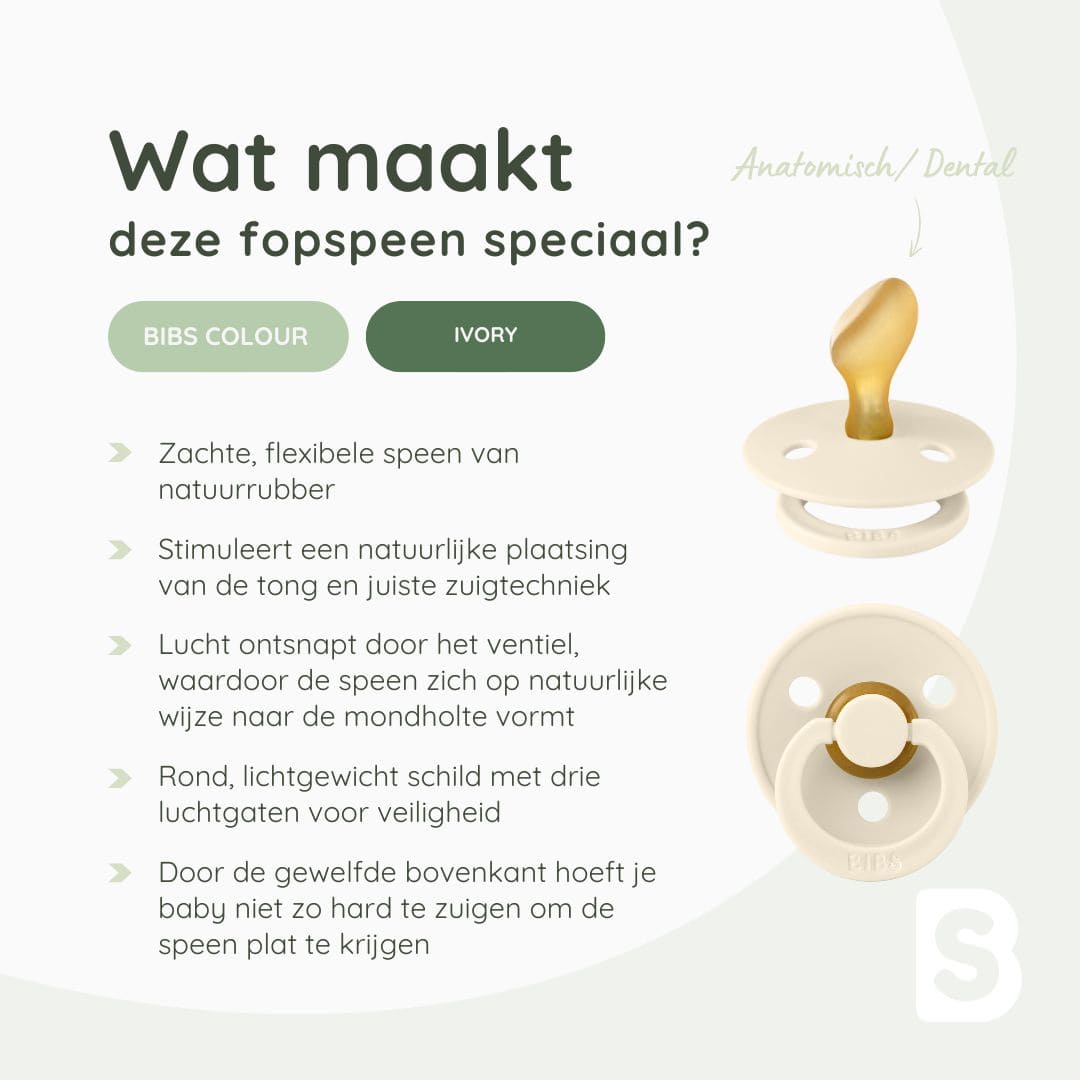 BIBS colour anatomische fopspeen met dental speen in de kleur ivory wit