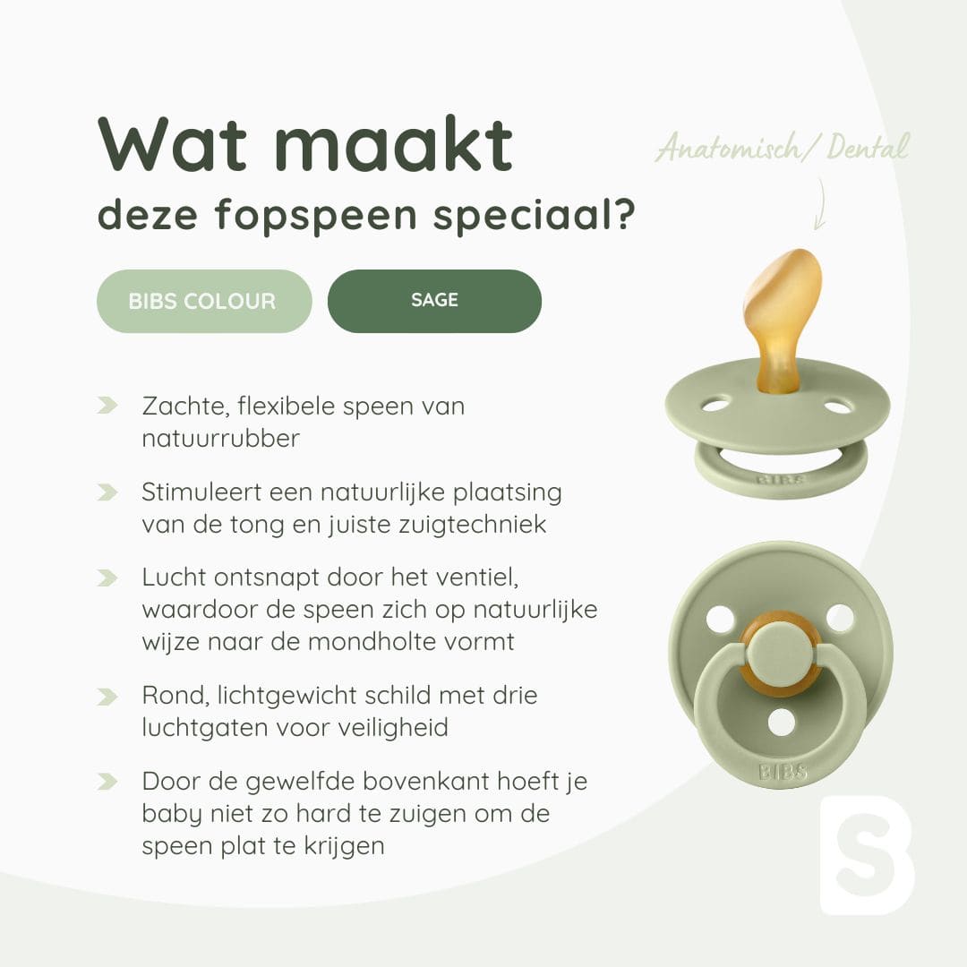 BIBS Colour fopspeen met dental speen van natuurrubber in kleur sage oudgroen