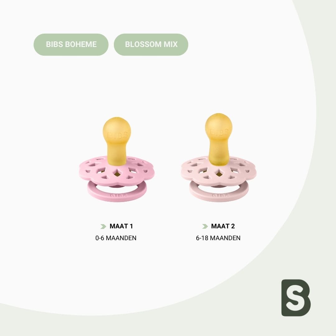 BIBS Boheme fopspeen met ronde speen van latex in de kleuren baby pink en blossom met Liberty bloemenprint oscar meadow