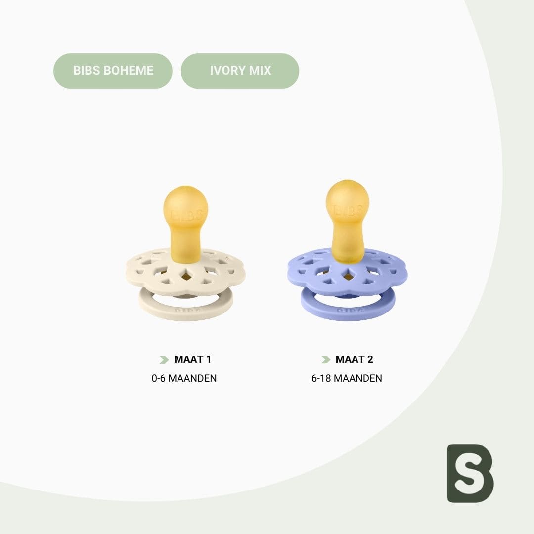 BIBS Boheme fopspeen met ronde speen van latex in de kleur ivory en peri met Liberty bloemenprint chloe meadow