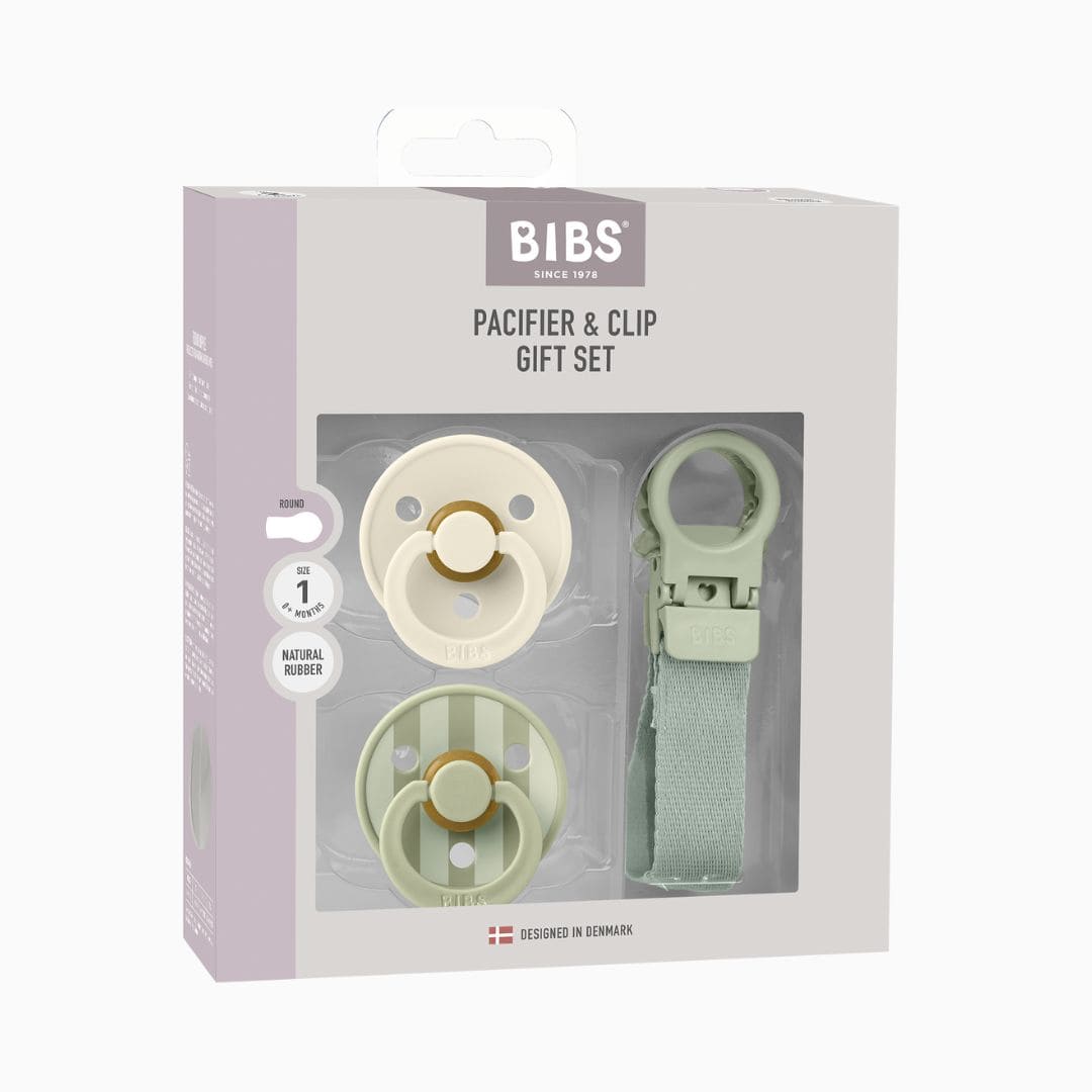 BIBS cadeauset speenkoord met spenen in ivory en sage oudgroen