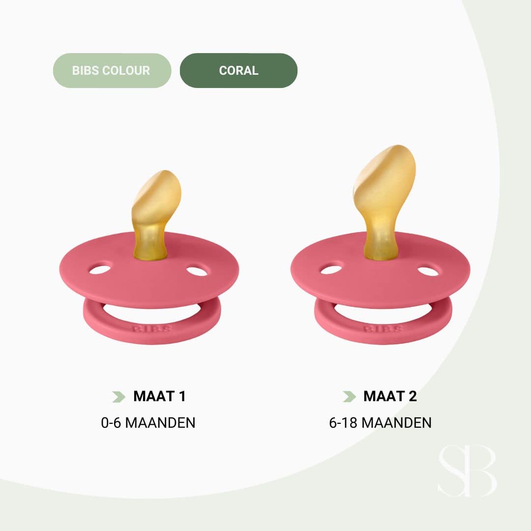 BIBS Colour fopspeen met dental speen van latex in de knalroze kleur coral