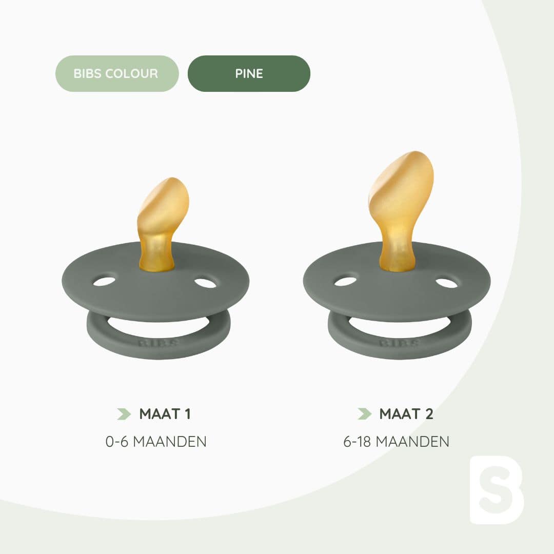 BIBS Colour fopspeen met dental speen van latex in de kleur pine in maat 1 en 2