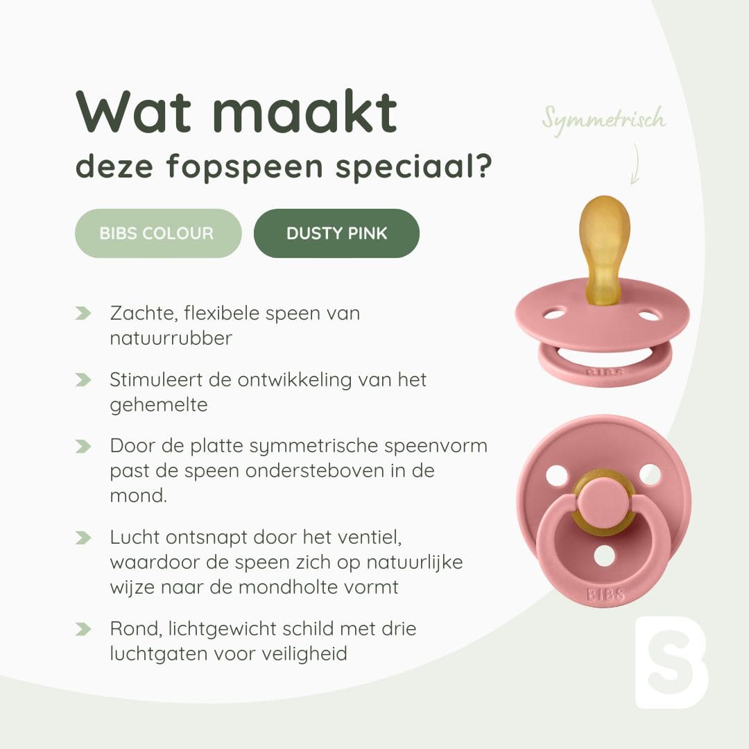BIBS Colour fopspeen met platte speen van latex in de roze kleur dusty pink