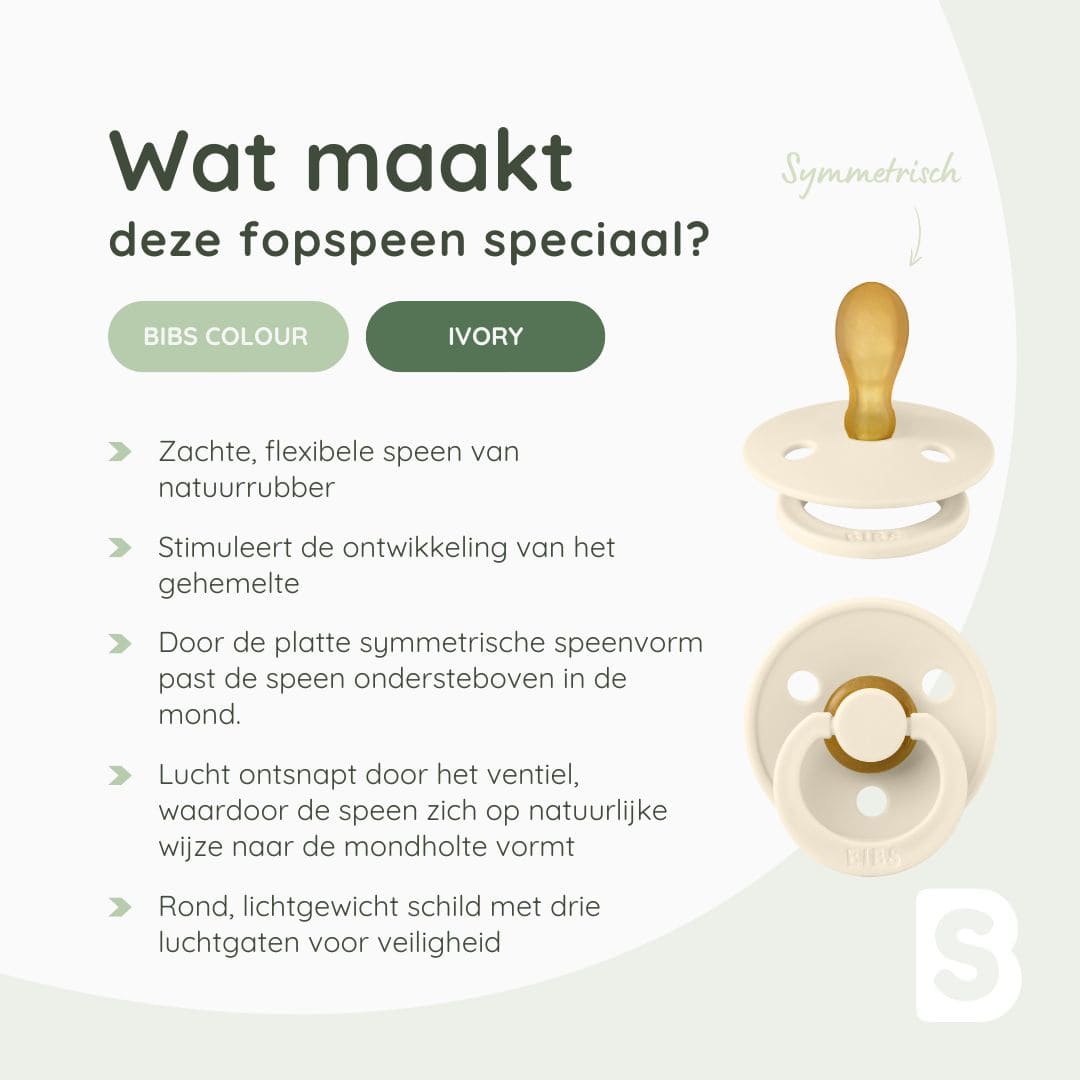 BIBS colour fopspeen met symmetrische speen van natuurrubber in de kleur ivory wit