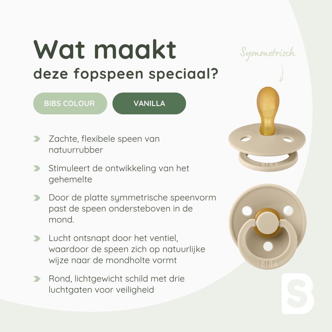 BIBS colour fopspeen met symmetrische speen van natuurrubber in de kleur vanilla beige