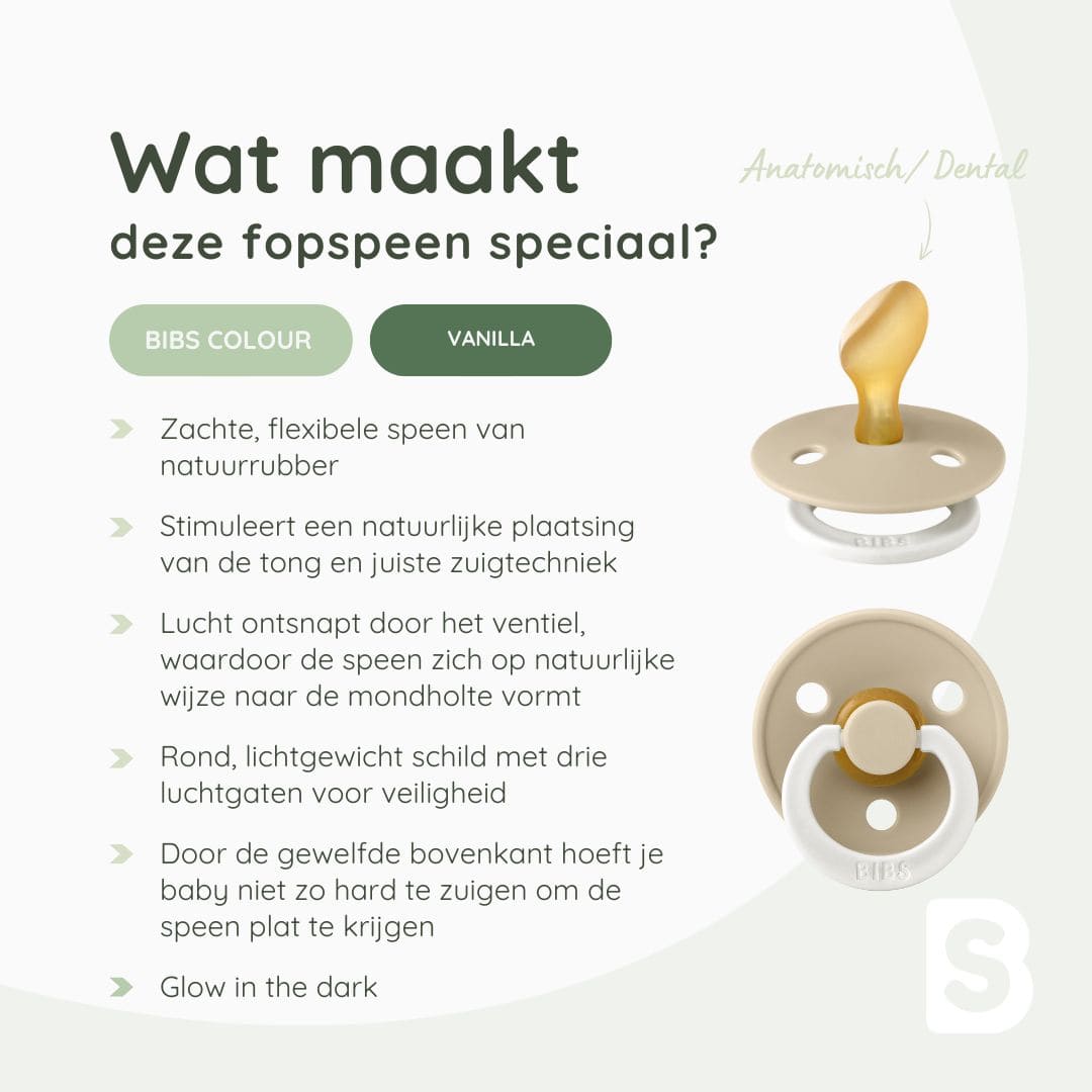 BIBS glow in the dark fopspeen met anatomische speen in de kleur vanilla beige