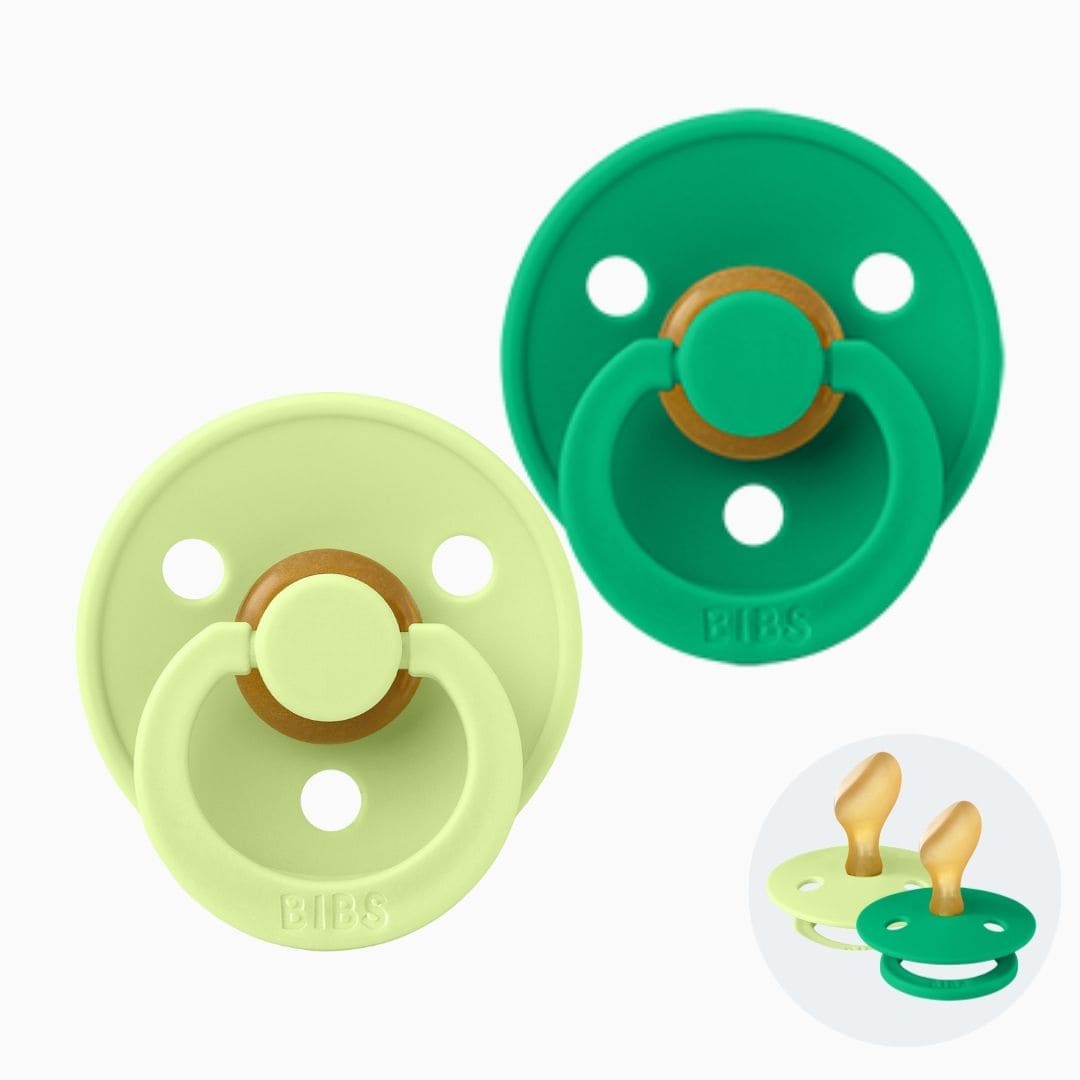 BIBS dental fopspeen met anatomisch speen van latex in de groene kleuren matcha en cactus