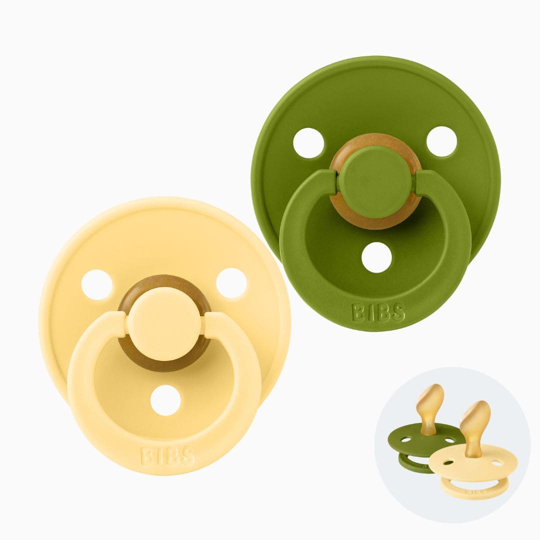 BIBS orthodontische speen in de kleuren Pale Butter en Wasabi