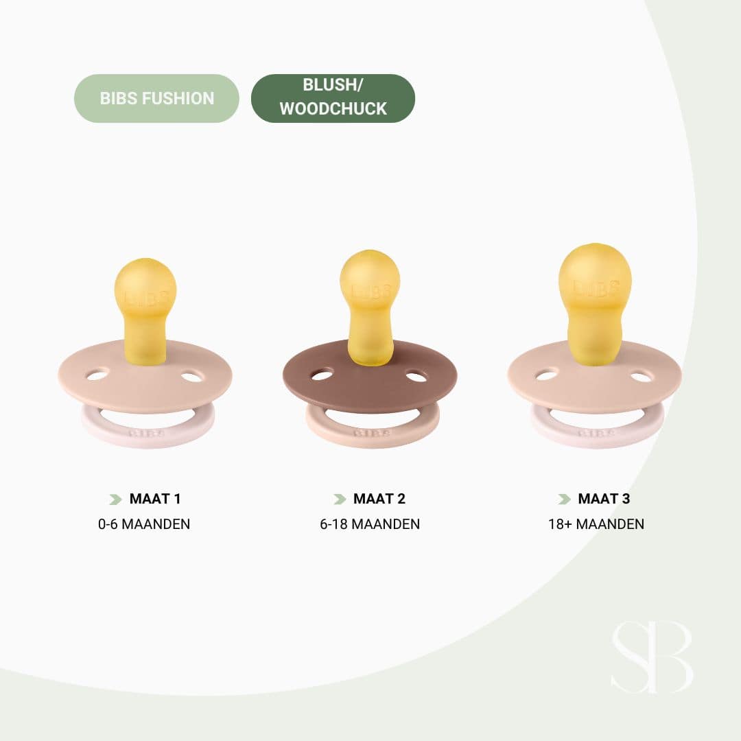 BIBS speen met ronde speen van natuurrubber latex uit de fushion collectie in de roze tinten blush en woodchuck
